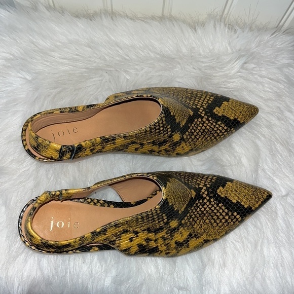 JOIE Rines mustard yellow/ black snakeskin print slingback pointed heel sz 38.5 - Picture 7 of 14